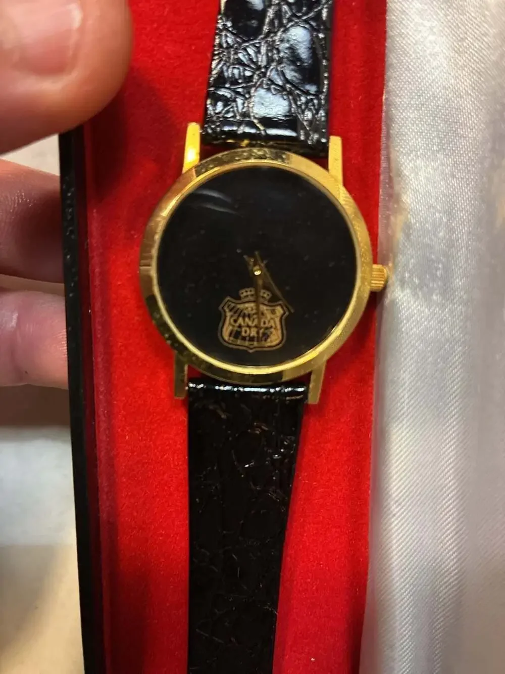 Vintage Canada Dry Promotional Quartz Wristwatch with Black Dial and Genuine Lea